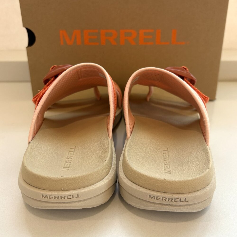 Merrell District 4 Post Sandals Toe Loop Slip On Wedge Peach Orange Size 8 NEW - Picture 4 of 7
